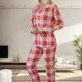 thumbnail image 2 of Arlun Women's Plaid Pajama Sets Long Sleeve Button Down Sleepwear Wide Leg Elastic Waisted Trousers Nightwear Lightweight Breathable Soft Fashion Checkered Loungewear Sets Pink XL, 2 of 7