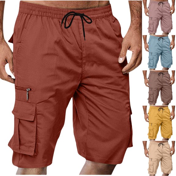 ZRGHAOYLQ Men's Cargo Shorts Knee Length Big and Tall Bermuda Shorts with Multi Pockets Relaxed Fit Elastic Waist Hiking Work Shorts with Pockets
