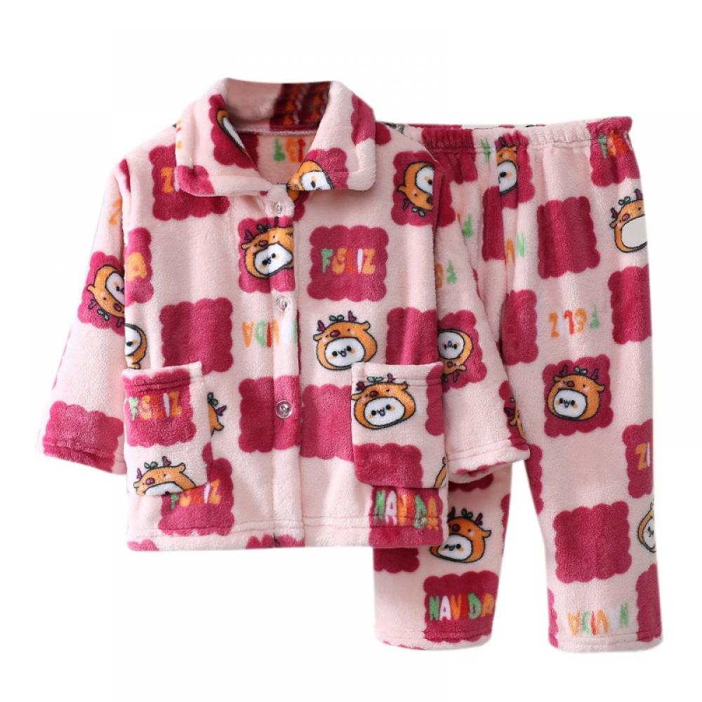 BULLPIANO Kids Boys Girls Flannel Pajama Set Kids Button Down Pajama