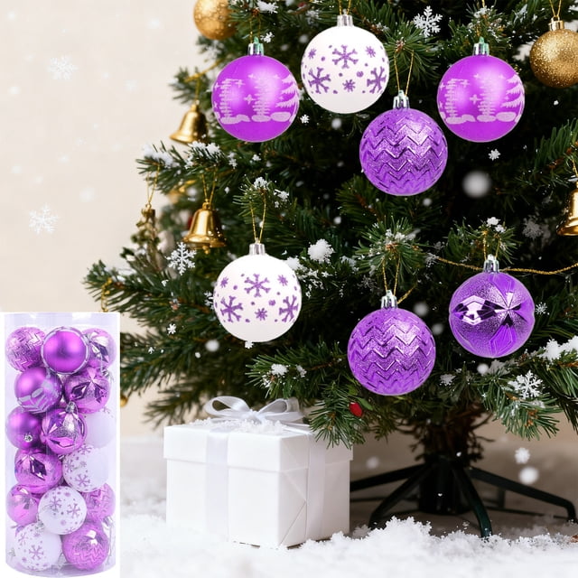 Juego de 24 adornos navideños | Bolas y colgantes de plástico para árbol de Navidad | Caja de regalo con decoraciones colgantes para interiores y exteriores, fiestas navideñas y bodas.