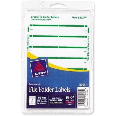 Print or Write File Folder Labels, 11/16 x 3-7/16, White/Green Bar, 252/Pack, Print or write ...