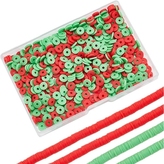1 Box 700pcs  6mm Heishi Clay Beads Polymer Clay Bead Bulk Christmas Hawaiian Summer Holiday 3D Flatback Round Mini Red Green Beads for Jewelry Making Beads DIY Necklace Earring Adults colorful