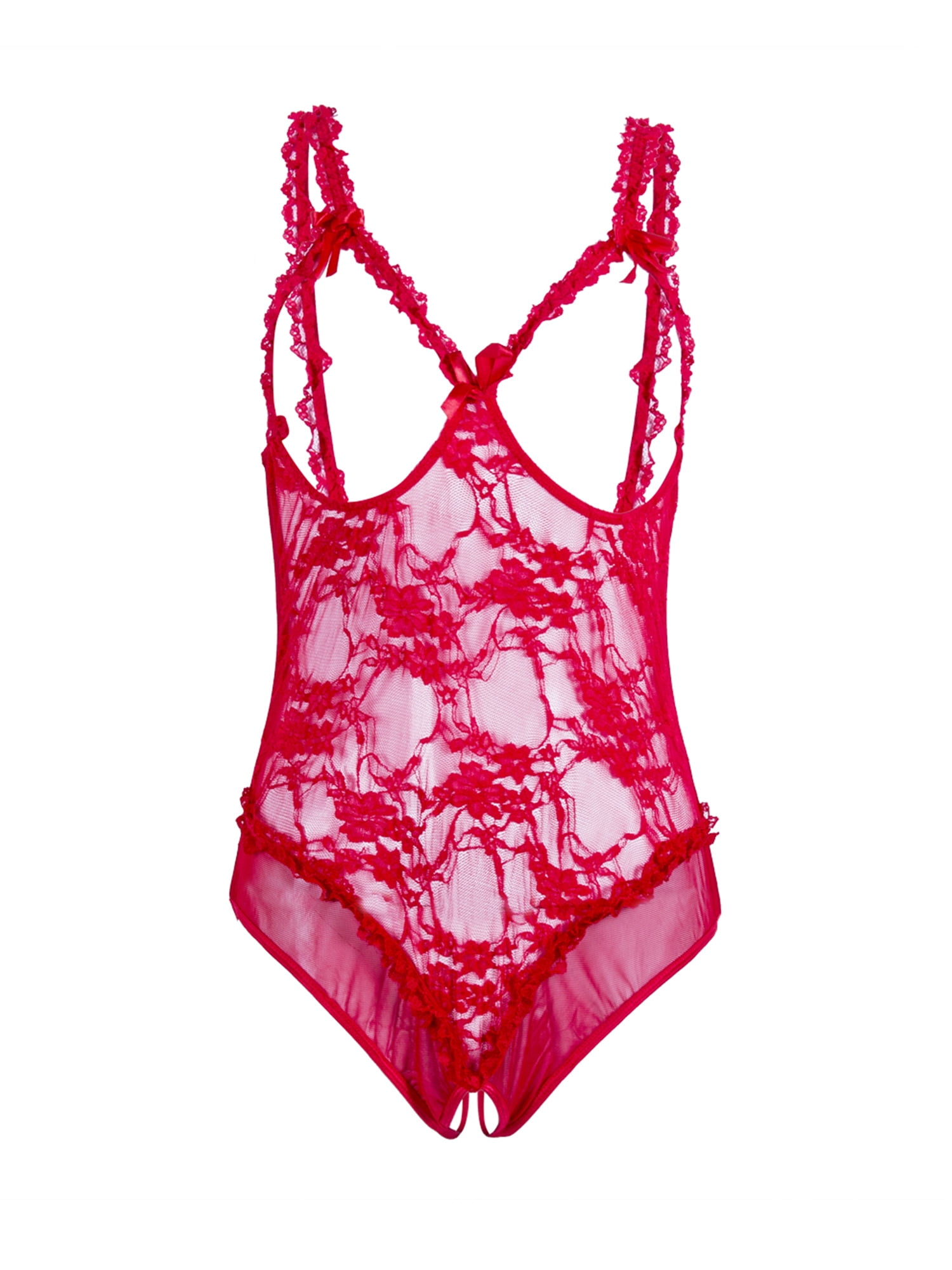 Sheer Crotchless Lingerie Open Cup Bra Bodysuit Open Crotch Garter