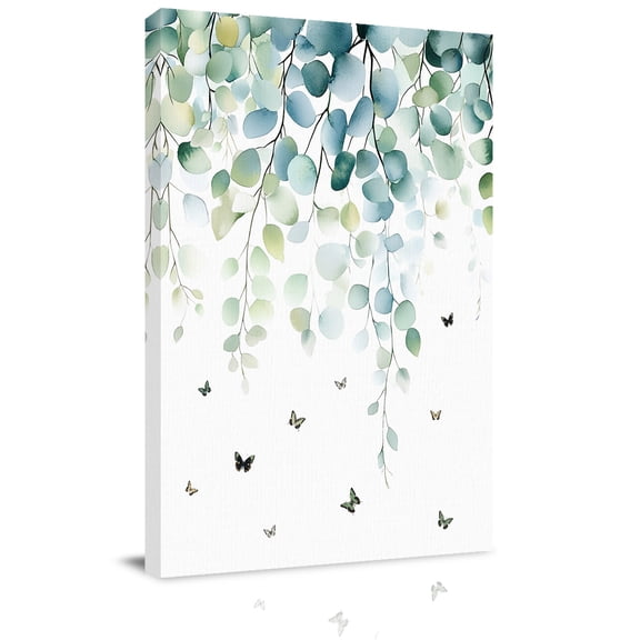 Canvas Wall Art, Blue Green Eucalyptus Framed Canvas Prints for Hallway Living Room, Sage Gradient Leaves Butterfly Gallery Wrapped Wall Decor for Home Office, Gifts, 20"x30" Ship Next Day