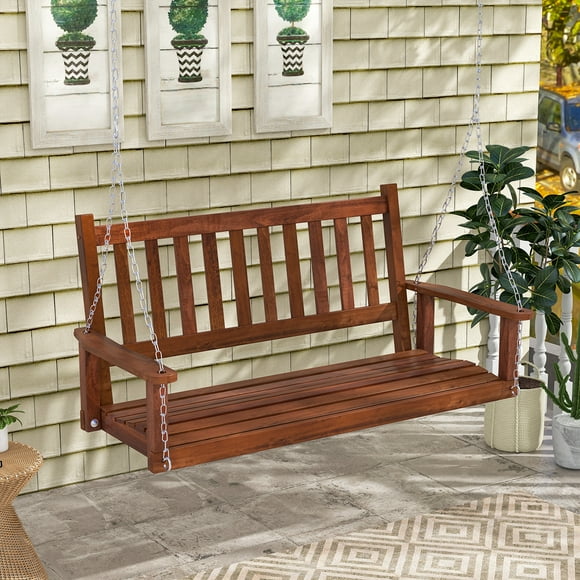 Columpio de Madera Costway 1,2 M/1,5 M para 2/3 Personas con Cadenas de Metal Galvanizadas