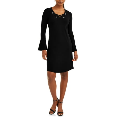 - Women's Lace Up Dress with Flare Sleeve