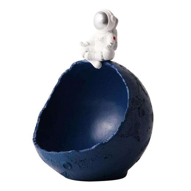 Estatua de resina de astronauta, modelo de luna, escultura, decoración de mesa para el hogar y pequeña Azul
