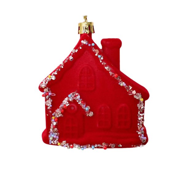 Red Christmas Tree Ornaments, Xmas House Shape Hanging Decoration for Fireplace Window Party Decor