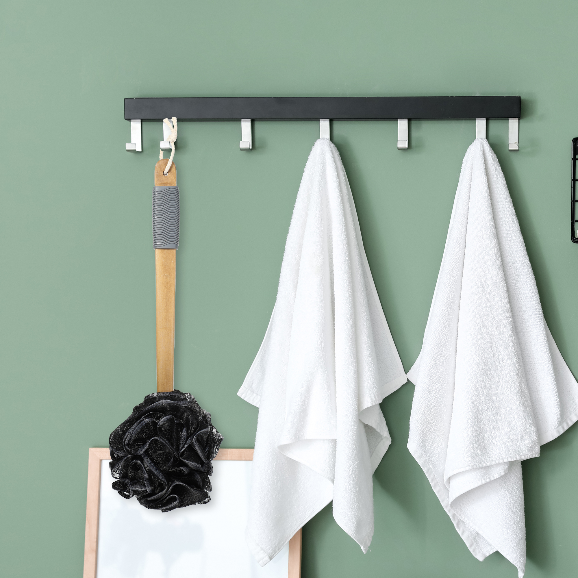 Unique Bargains Bath Brush Long Handle Back Scrubber for Bathroom 17.32 Length Black