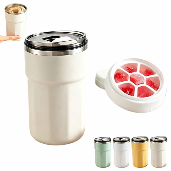 3-in-1 Rechargeable Self-Stirring Coffee Mug with Ice Tray, 304 Stainless Steel Electric Mixing Cup for Coffee, Tea, Milk & Protein Drinks