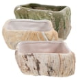 thumbnail image 2 of 3pcs Ceramic Succulent Pot Planter with Drainage Hole Stone Shape Rectangle Window Box Cactus Plant Containers for Garden Home Office Table Desk Decoration, 2 of 9