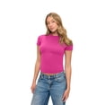 thumbnail image 5 of Natural Uniforms Womens Buttery Soft, Super Stretch Y2K Long Sleeve Baby Tee Crop Top (Hot Pink, X-Small), 5 of 6