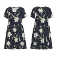 thumbnail image 3 of Bixox Robe d'Été à Manches Courtes pour Femmes Robe Ample Longueur Genou avec Poches-Fleurs de Lys, 3 of 7