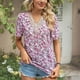 thumbnail image 2 of Blusa de gasa con flores rojas y escote en V de encaje para mujer, manga corta, fondo blanco, detalle de guipur, para citas, 2 of 6
