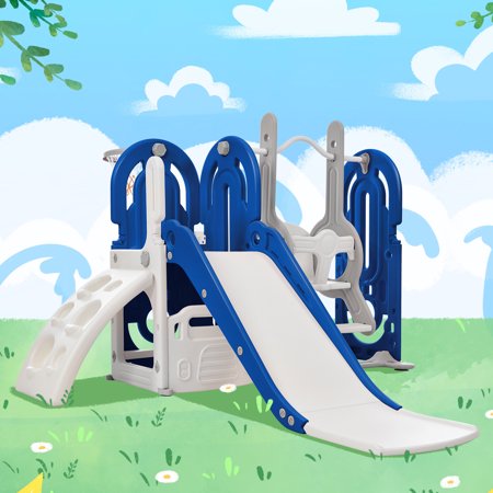 CoSoTower Toddler Slide and Swing Set 5 in 1, Kids Playground Climber Slide Playset with Basketball Hoop Freestanding Combination for Babies Indoor & Outdoor