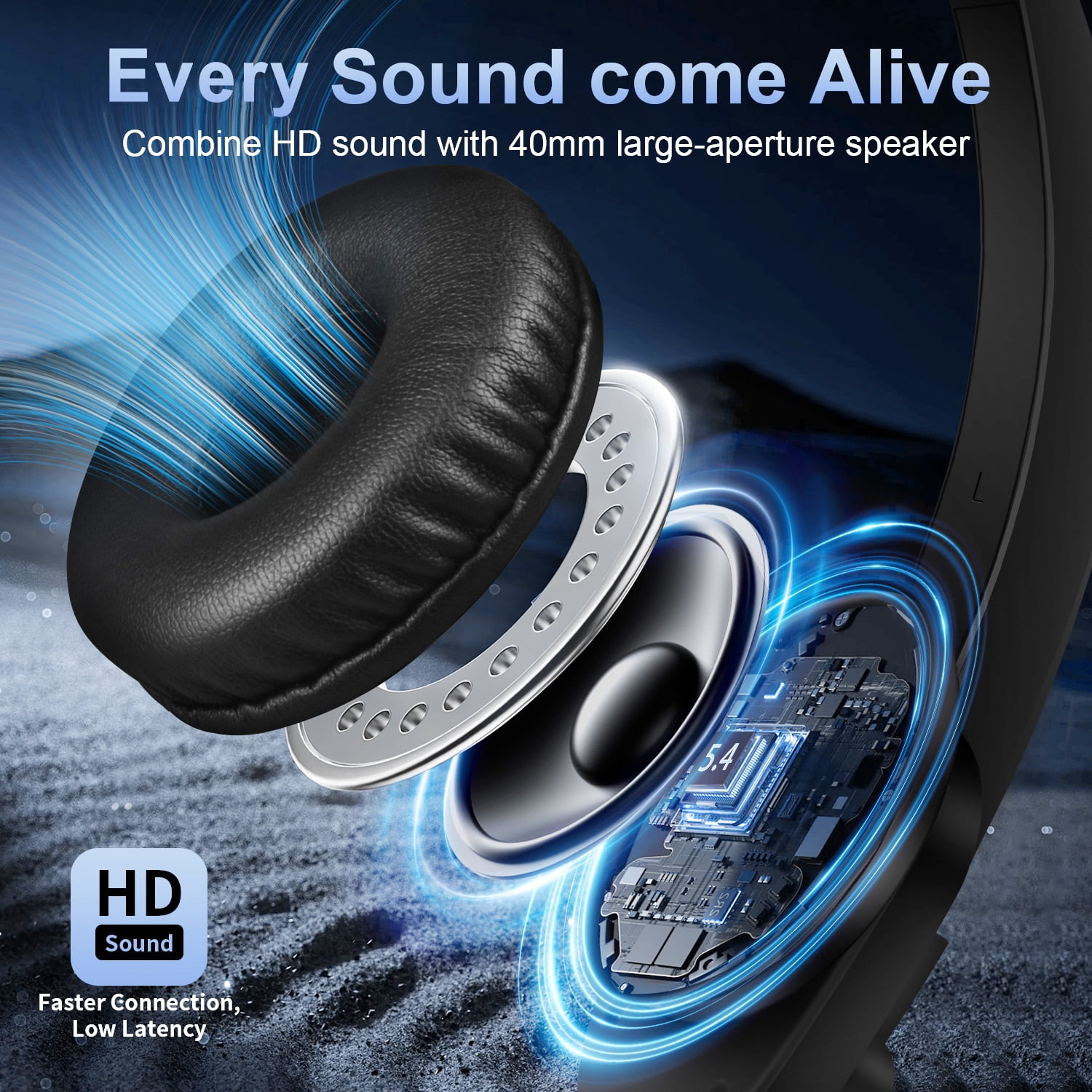 ABCPOW Trucker V5.4 Bluetooth Headset with Microphone,Noise Cancelling,Mute Button&Charging Base,Wireless On-Ear Headphones 60Hrs Playtime Wireless Headset for Office PC/Work/Cell Phone/Call Center