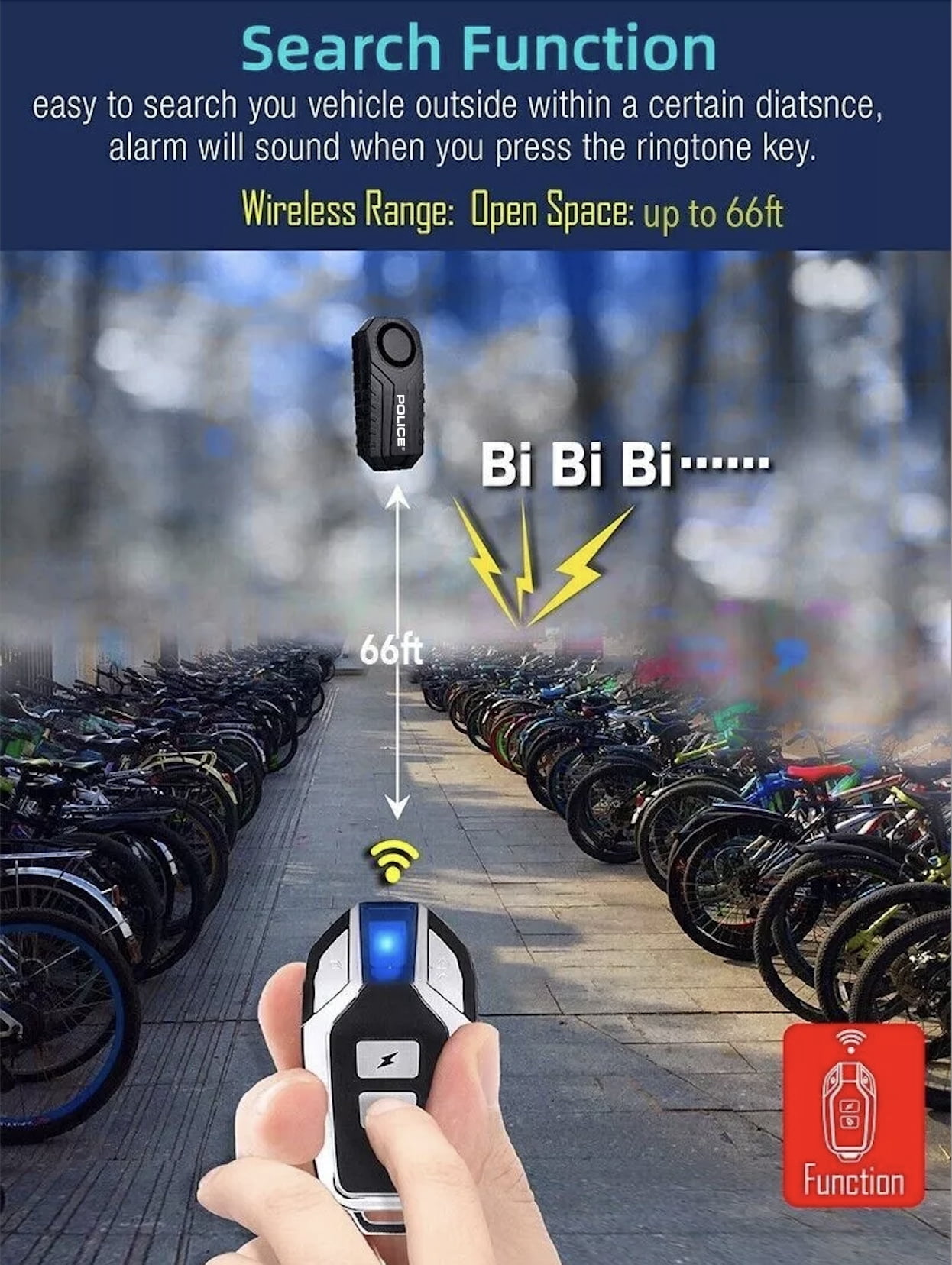 POLICE Bike Alarm with Remote 113dB Loud Scooter Alarm System, Anti Theft Motorcycle Alarm, Wireless Vibration Motion Sensor Waterproof Security System for Electric Bike Tricycle Mobility Scooter