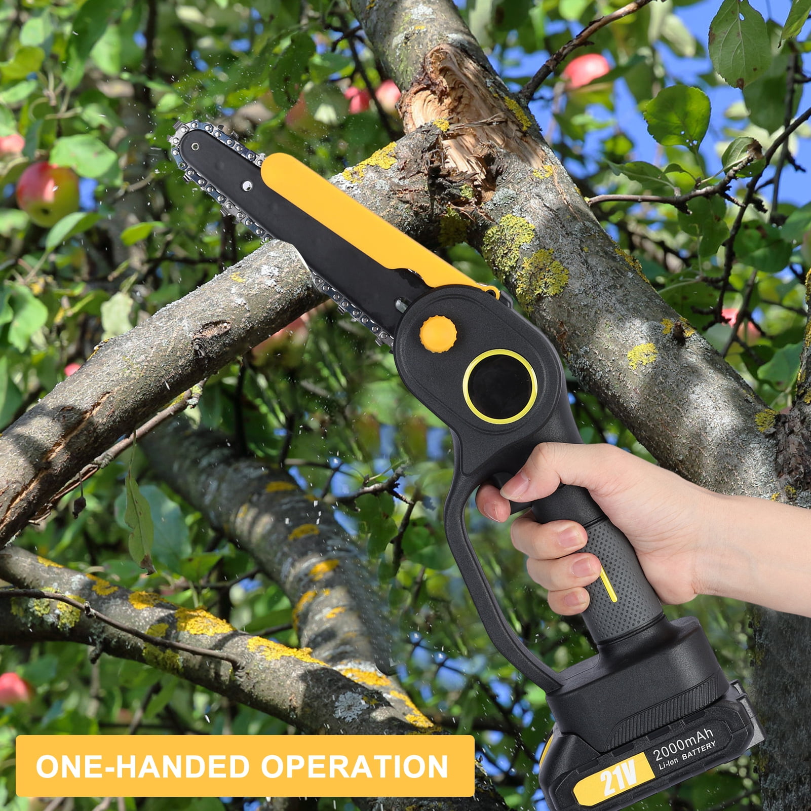 Thehsnt 21V 2-in-1 Cordless Chainsaw Combo - Brushless Electric Pole Saw (4.9-7.5ft Adjustable) & Handheld Mini Saw with 2 x 2.0Ah Batteries for Tree Trimming & Yard Maintenance