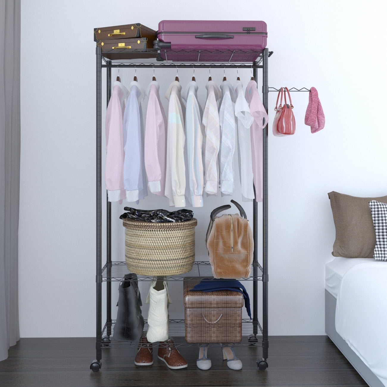 Zimtown Portable Closet System Heavy Duty 3Tier Garment Rack Rolling