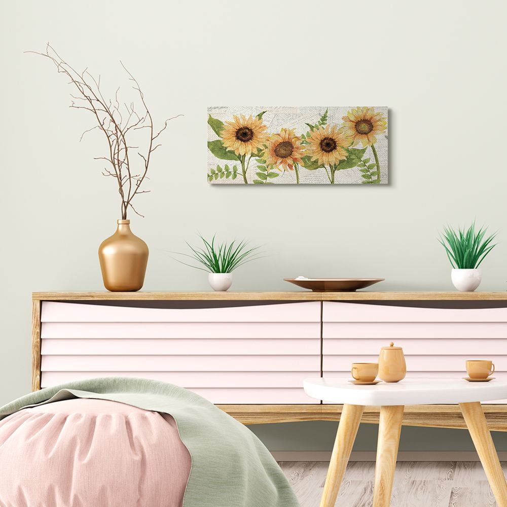 Stupell Industries Sunflower and Vintage European Postcard Collage Canvas Wall Art Design by Kim Allen, 10" x 24"