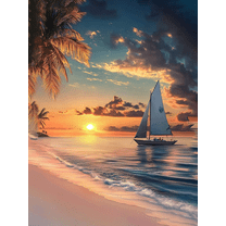 Sunset Sailboat Beach Canvas Art Print， Perfect for Living Room， Bedroom， Bathroom， Office， and Dining Room Decoration.
