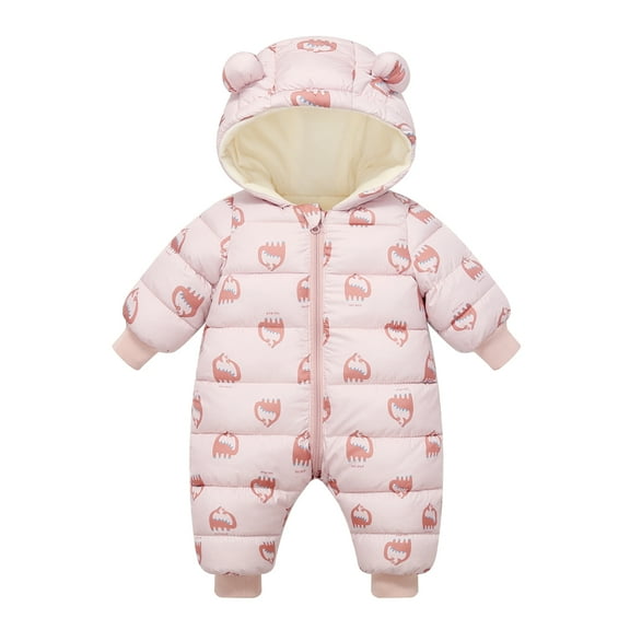 Usaibhir Baby Snowsuit Baby Printed Winter Clothes Hooded Warm Outfits Zipper Romper Coat Jumpsuit 0-12 Months