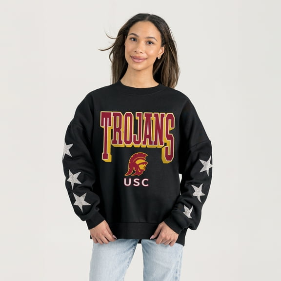Women's Gameday Couture  Black USC Trojans Pure Victory Relaxed Rhinestone Pullover Sweatshirt