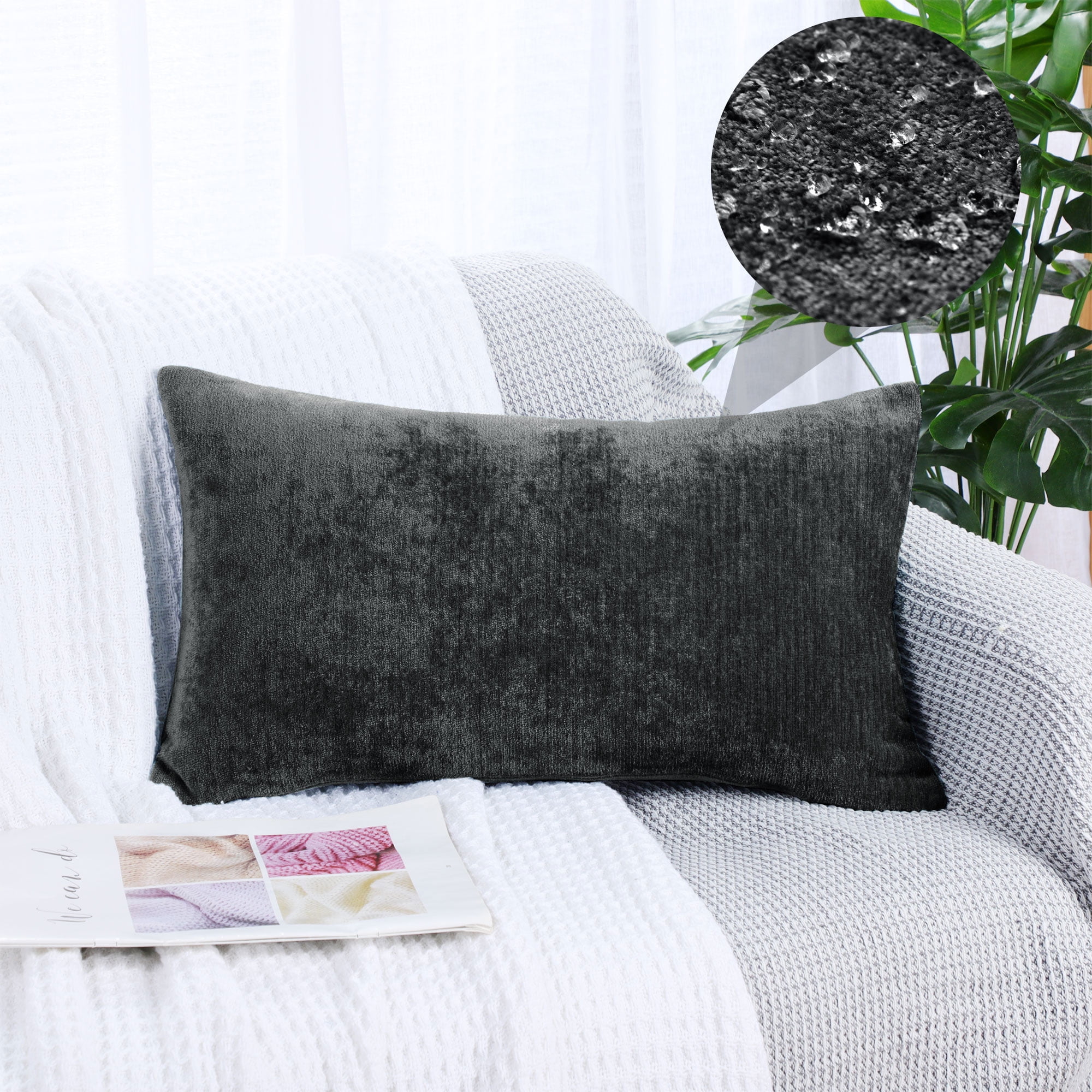 Unique Bargains Soft Water Repellent Throw Pillow Covers Black 12"x20"