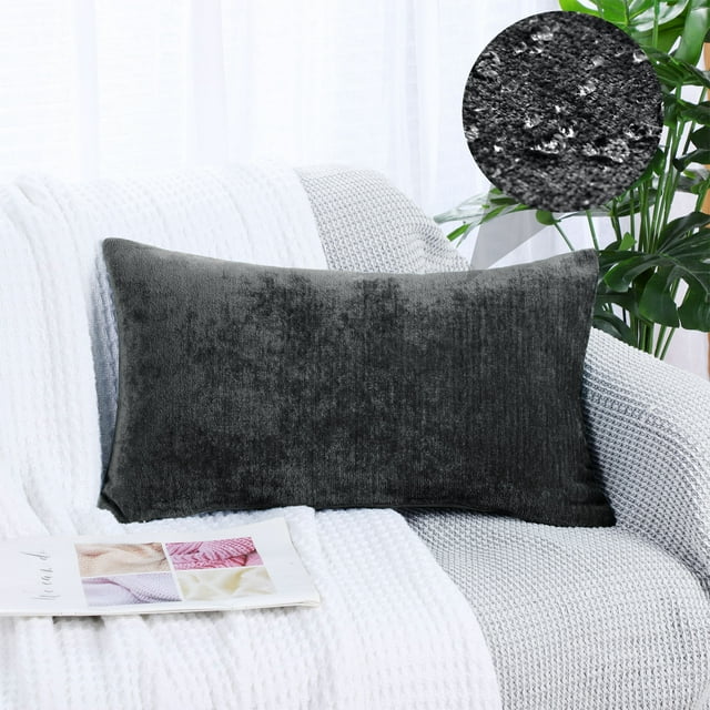 PiccoCasa Soft Water Repellent Throw Pillow Covers Black 12x20 Inch