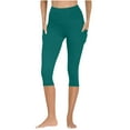 thumbnail image 5 of Summer Savings Clearance! Stamzod Gym Leggings for Women Summer Solid Color High Waisted Stretch Yoga Leggings Casual Slim Fit Plus Size Capri Leggings for Workout Running Athletic Green B M, 5 of 7