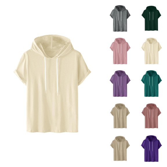 Short Sleeve Hoodies for Men Lightweight Drawstring Casual Plain Hooded Shirt Summer Fall Pullover Tops
