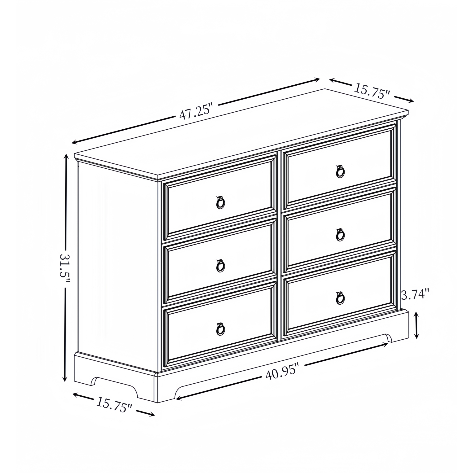 Leumius Modern Farmhouse 6 Drawer Dresser,Wooden Chest of Drawers with 6 Storage Drawers for Bedroom,White