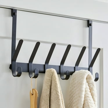 Better Homes & Gardens SnugFit Over-the-Door Hook Rack – 6 Double Hooks, Matte Black Steel