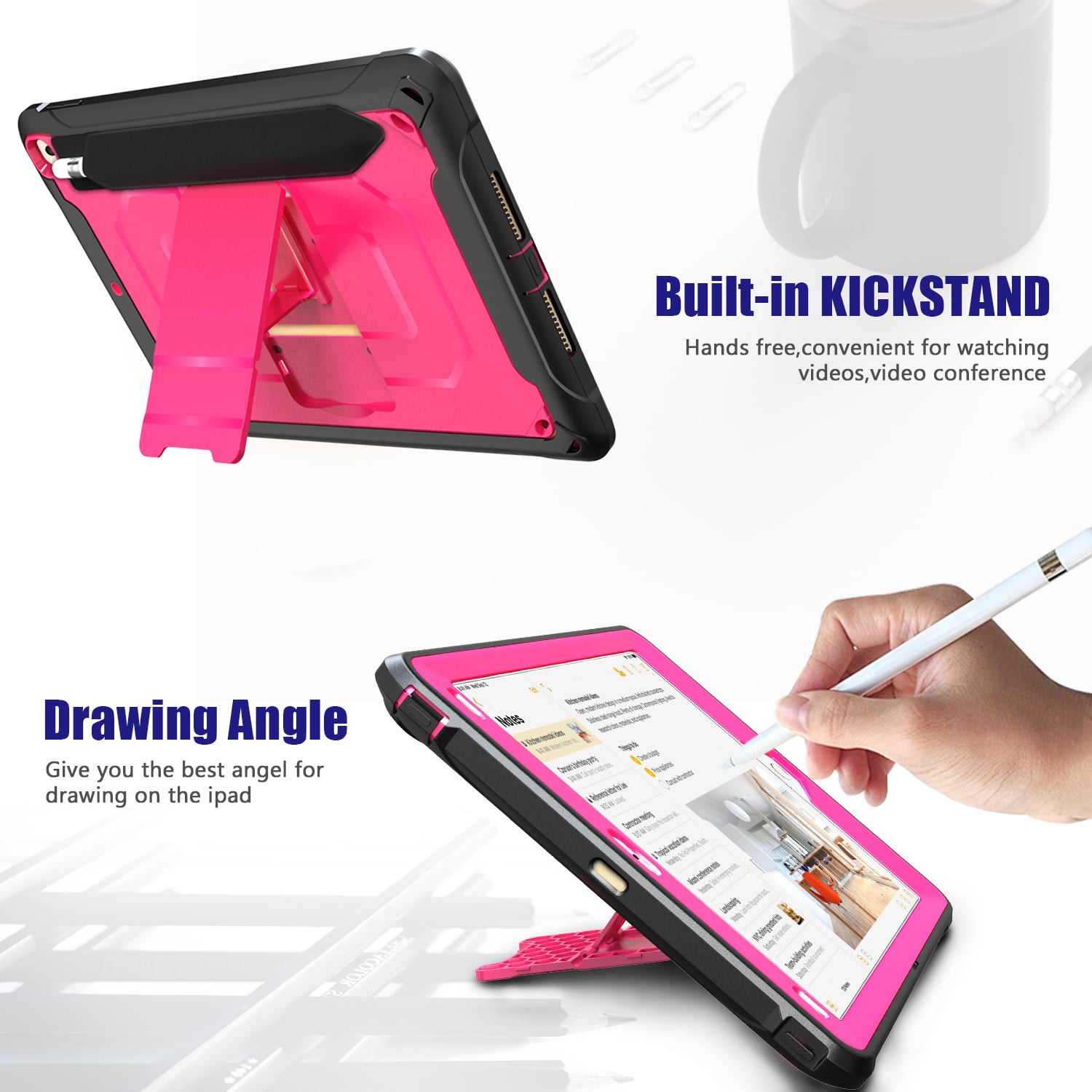 Allytech iPad Mini 5 Case, iPad Mini 4 Case, Dual Layers Full Protection Shockproof Pencil Holder Kids Friendly Shoulder Strap Kickstand Defender Case Cover for Apple iPad mini 5 / mini 4, Rose