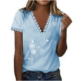 thumbnail image 2 of Pompotops T-Shirt Décontracté Sexy Mode Été Col en V Imprimé Manches Courtes Blouse, 2 of 8