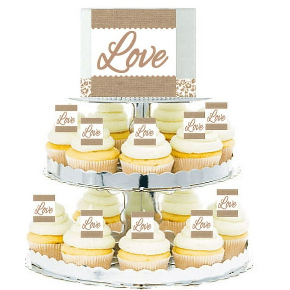 Love Burlap Wedding /Engagement Edible Photo Toppers & Edible Cupcake Decoration Kit