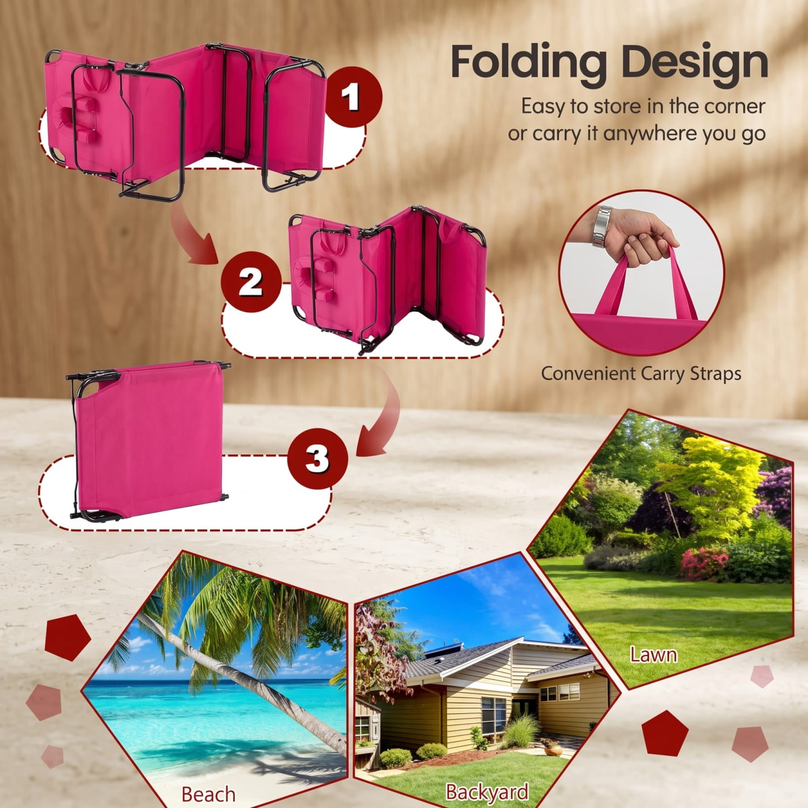 Furnibear Folding Patio Chair Solid Metal for Backyard Deck Garden Pink 330 lbs Capacity Weather-Resistant Outdoor Furniture