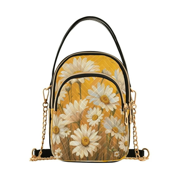 ALAZA Chain Crossbody Bags for Women Daisy Floral Shoulder Handbag Phone Purse