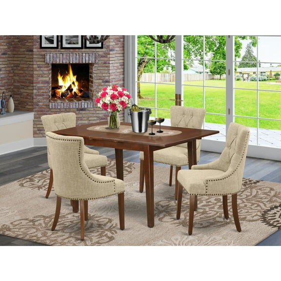 5-Piece Dining Set - Rectangle Table & 4 Parsons Chairs - Mahogany Finish