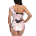 thumbnail image 5 of Sikiie Swan And Flowers2 Print Women One Piece Swimsuits Tummy Control One Shoulder Bathing Suits Ruffle Swimwear, From S to XXL-Medium, 5 of 6