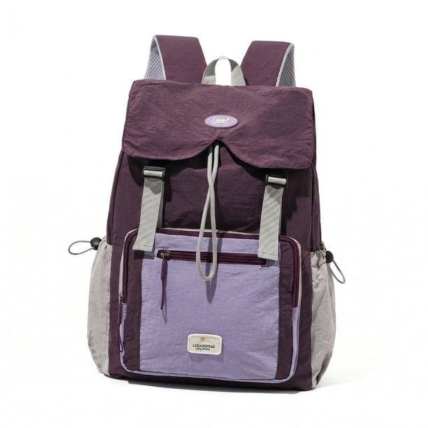 Mochila escolar ligera, portátil e informal para excursiones y acampadas. Púrpura