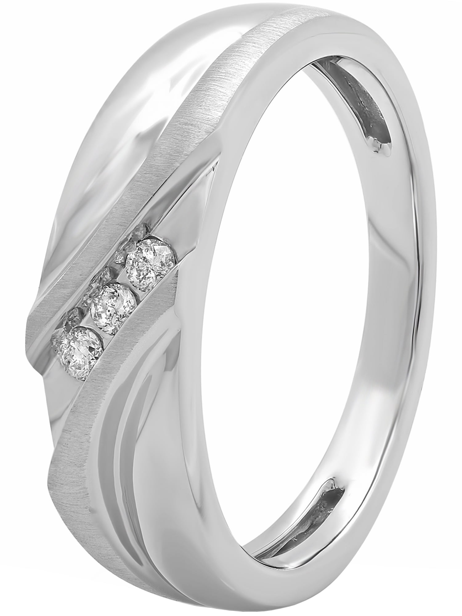 Brilliance Fine Jewelry Men?s 10K White Gold Slant Ring w/ Diamond