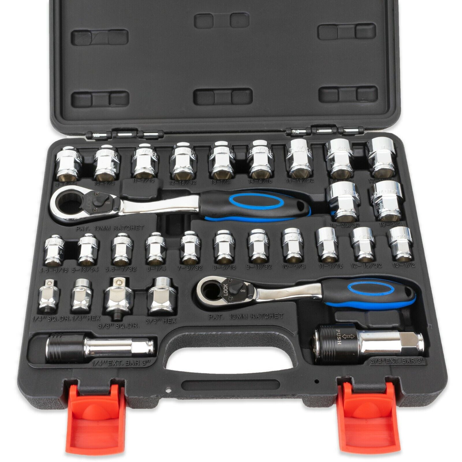 TGR 30PC Quick Release Go Thru Spline Socket Set - 1/4" & 3/8" Drive SAE/Metric Sizes