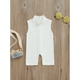 thumbnail image 2 of Kiapeise 0-5 Years Toddler Kid Baby Girl Cotton Romper Summer Plain Turtleneck Sleeveless Short Jumpsuit Overall Ribbed Zipper One-Piece Clothes, 2 of 8