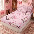 thumbnail image 3 of Erosebridal Bowknot Cow Print Boot Zipper Queen Comforter Set with Fitted Sheet and 2 Pillowcases for Girls, Western Cowgirl Cowboy Zipper Bedding Set, Pink Reversible, 4-Piece, 3 of 7