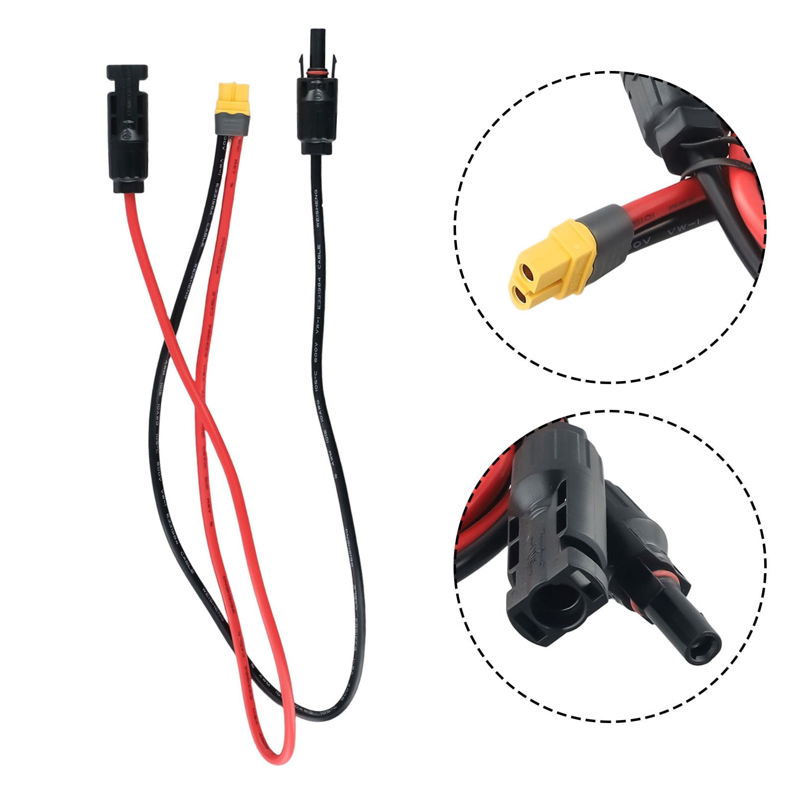 10AWG Solar Panel Cable Connector for XT60 Female Adapter Compatible 60cm PVC