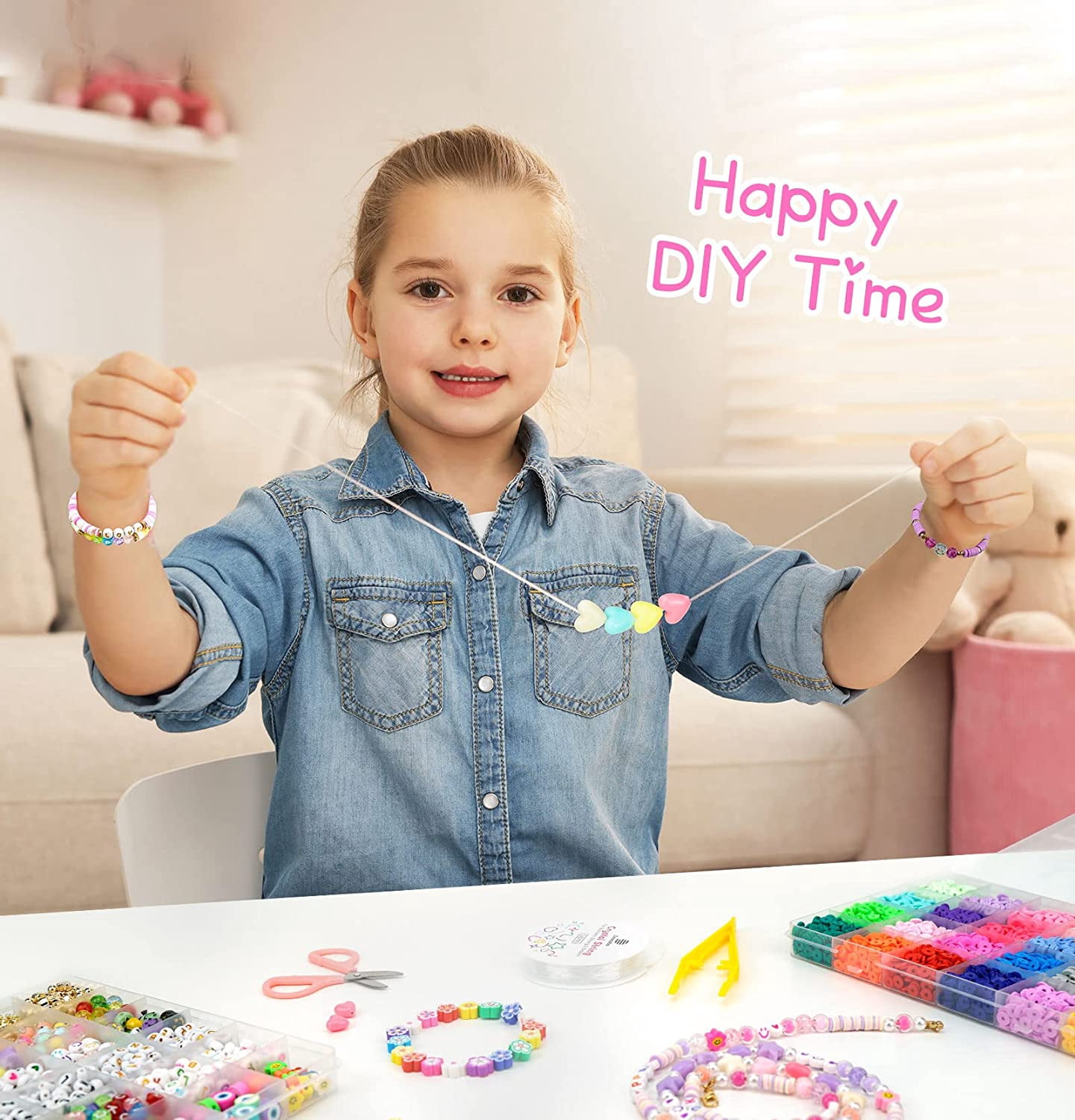 Clay Beads 7500 Pcs Friendship Bracelet Making Kit,2 Boxes 24 Colors Polymer Heishi Beads with Letter Beads for Jewelry Making, DIY Arts and Crafts Gifts Toys for Girls Age 4+