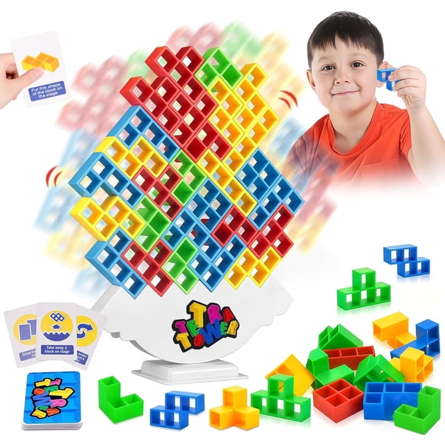Tetris Juegos de Mesa Familiares,Tetris Tower,Juego Equilibrio Torre Tetra,Bloques Rusos,Stack Attack,Juguetes de Juegos Apilar Balance,Juguetes Educativos para Niñas Niños,Regalos Nav