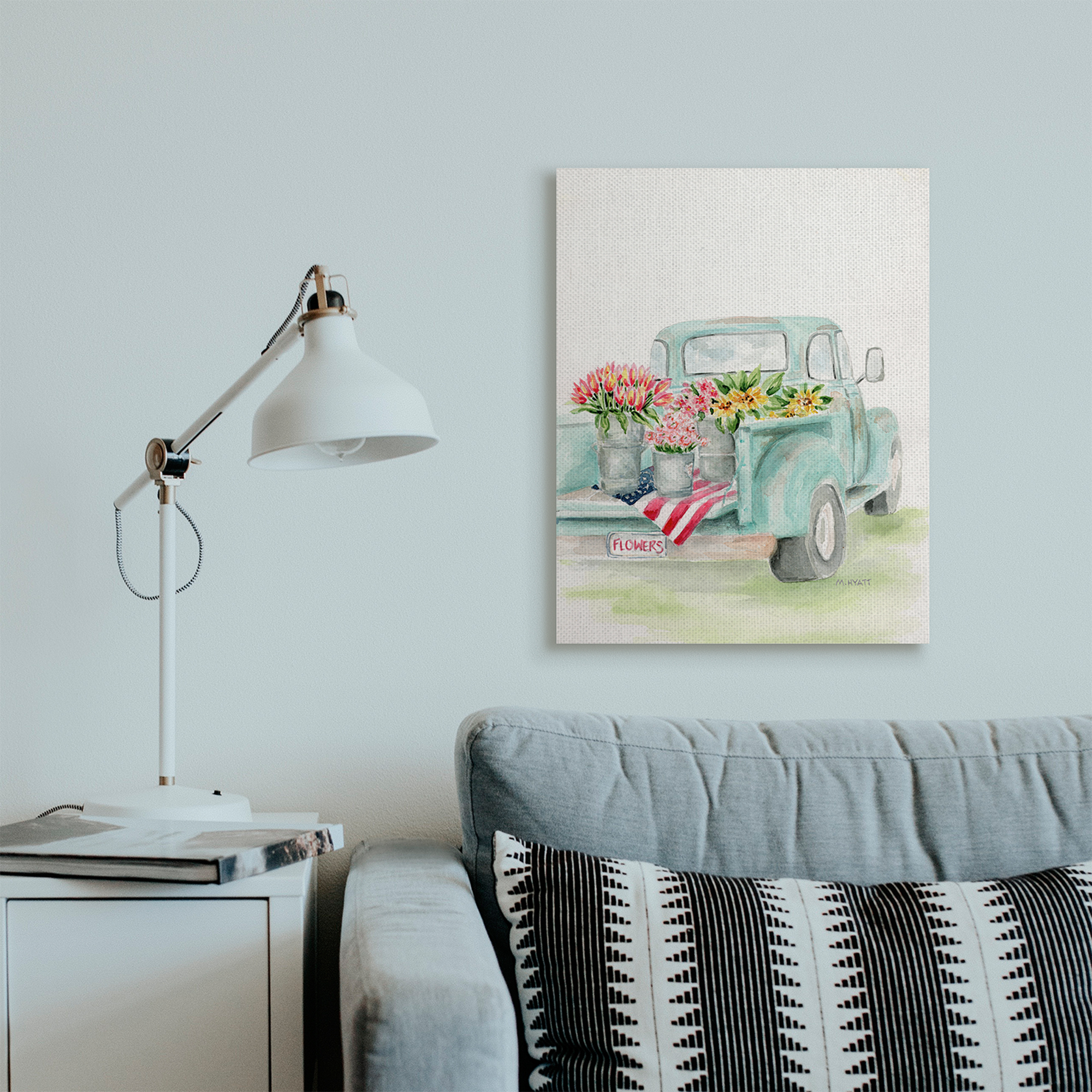 Stupell Industries Vintage Blue Pick-Up Truck Floral Farm Bouquets Canvas Wall Art, 24 x 30, Design by Melissa Hyatt LLC