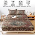 thumbnail image 5 of Cal.King Size Fitted Sheet Set - Boho Vintage 3 Piece Bedding Sets 16" Deep Pocket Fitted Sheet with 2 Pillowcases, Retro Flowers Modern Geometric Abstract Art Brushed Microfiber Hotel Bed Sheets, 5 of 9